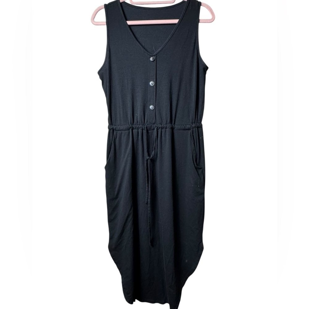 SHEIN‎ Black Sleeveless Button-Front Midi Dress w/ Pockets - Size M